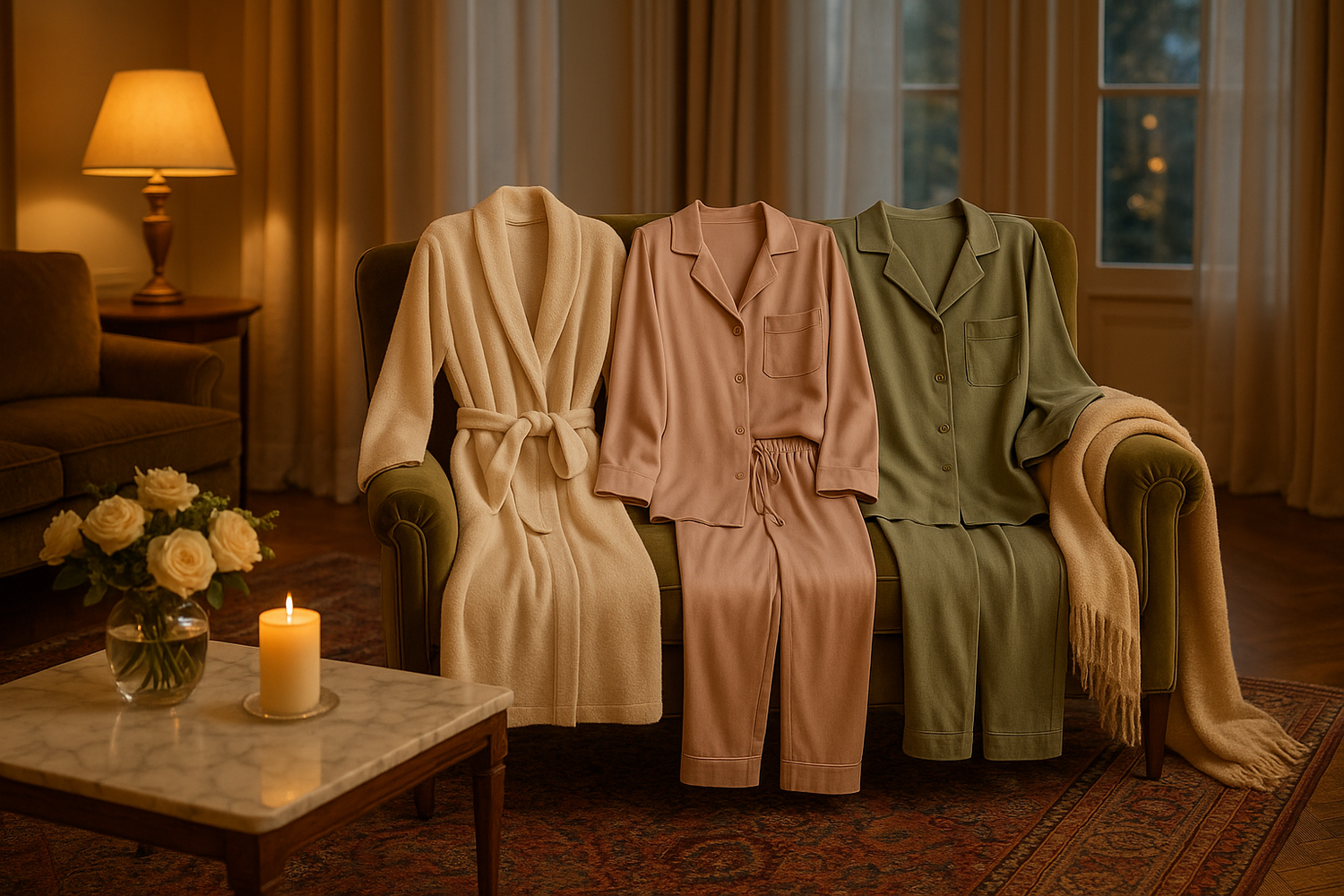 Cozy yet elegant shot of loungewear in a beautiful home environment