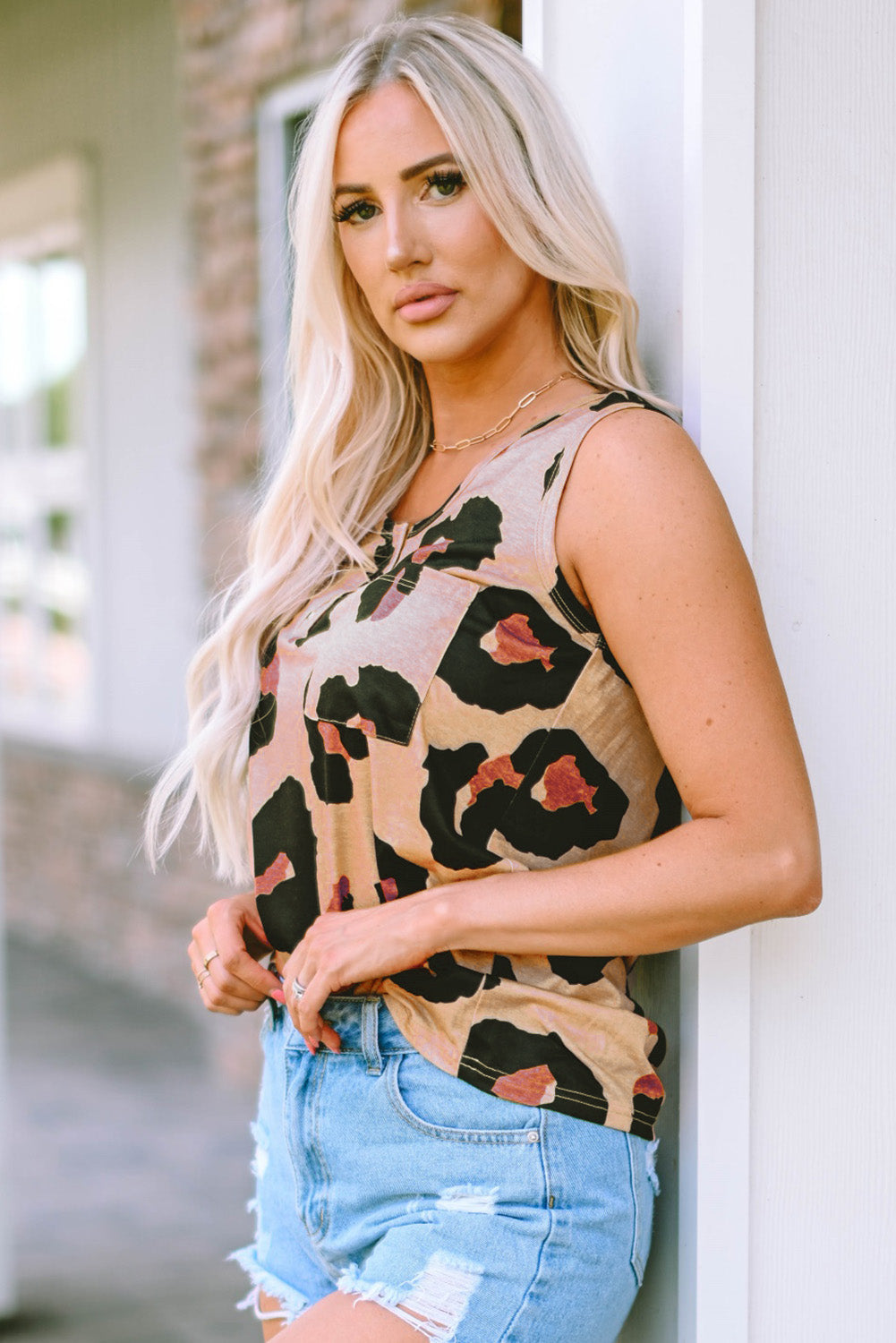 Carly Leopard Button Tank Top