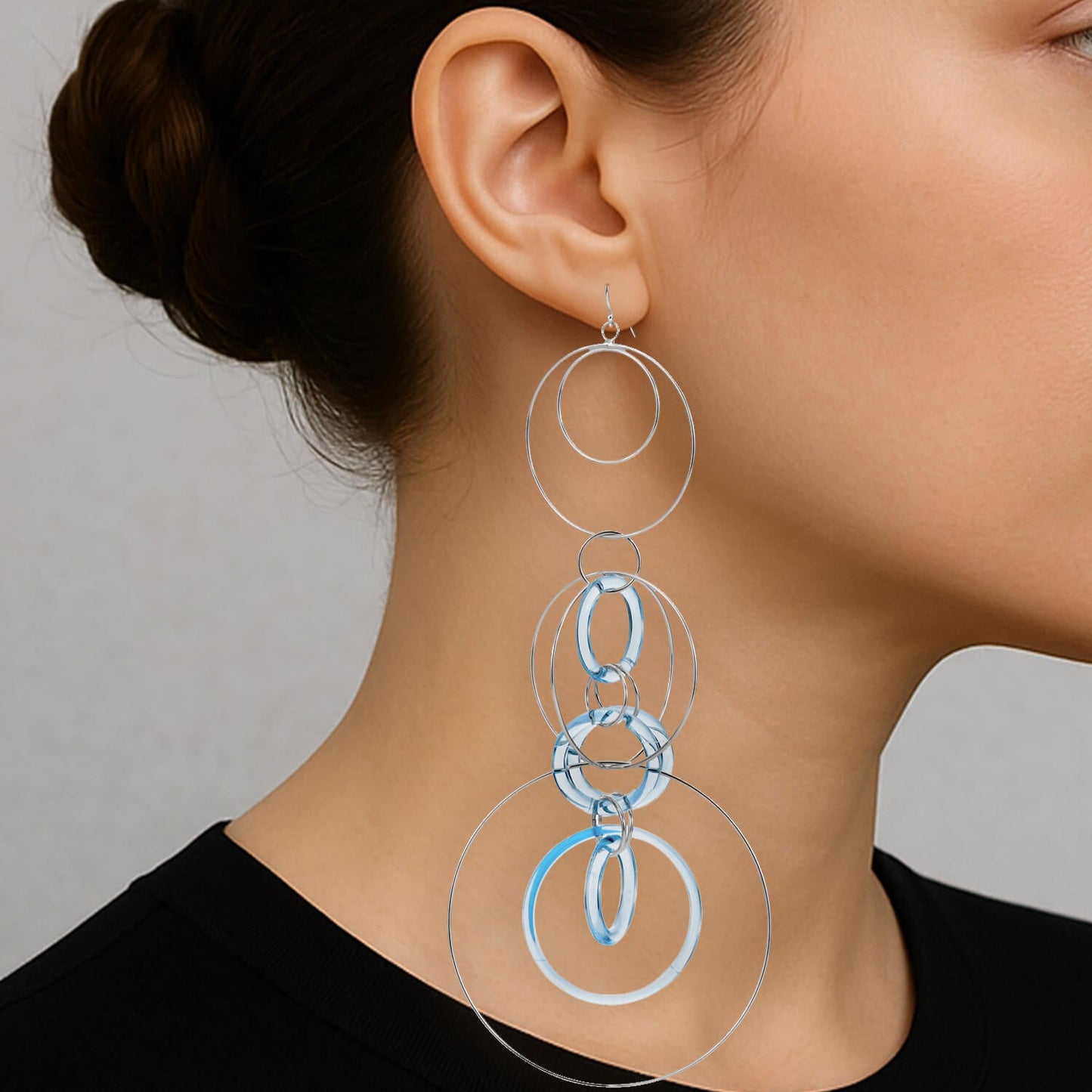 Blue and Silver Extra Long Drop Earrings