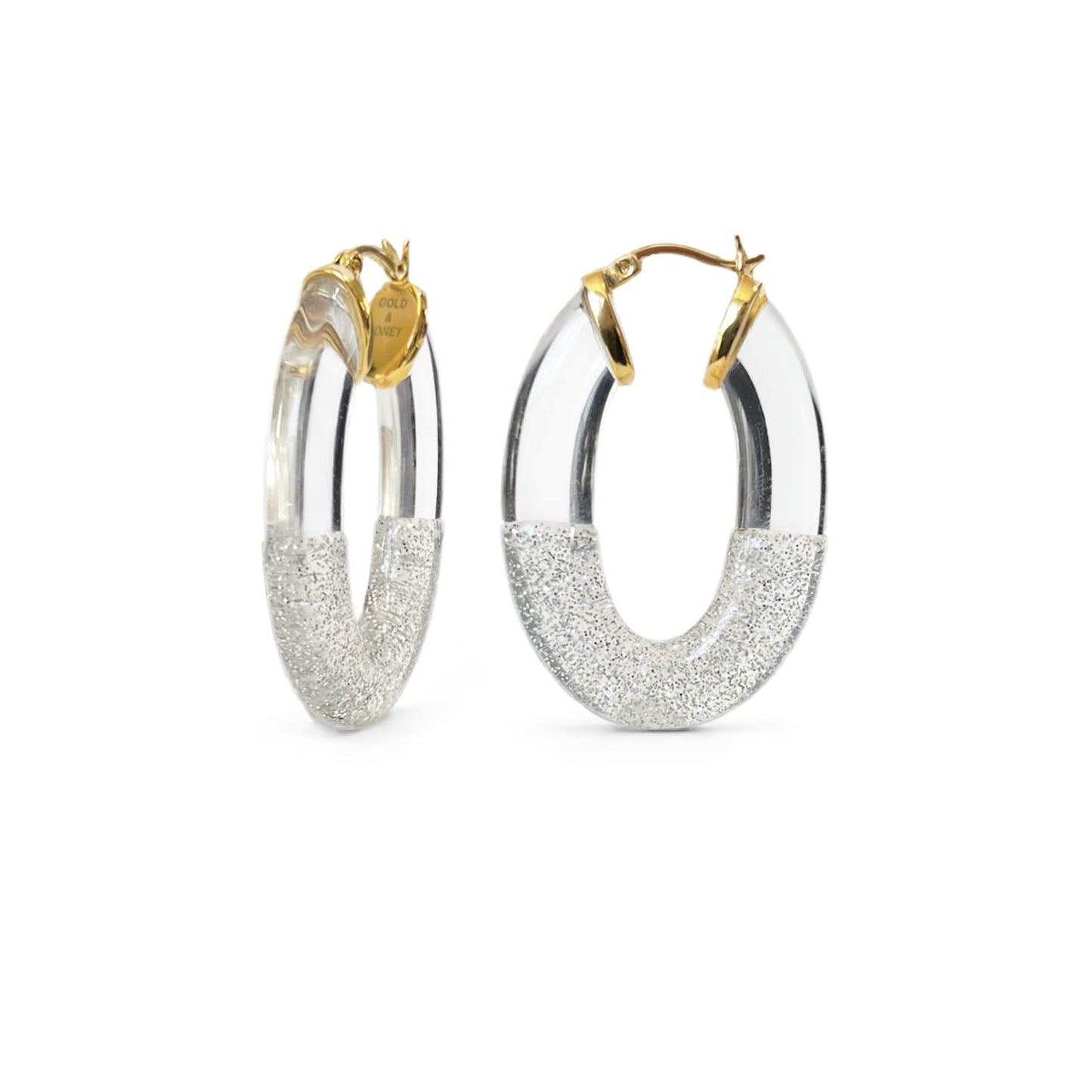 Glitter Flat Oval Lucite Hoop Earrings