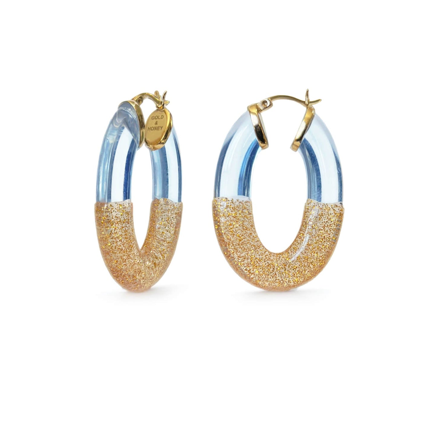 Glitter Flat Oval Lucite Hoop Earrings