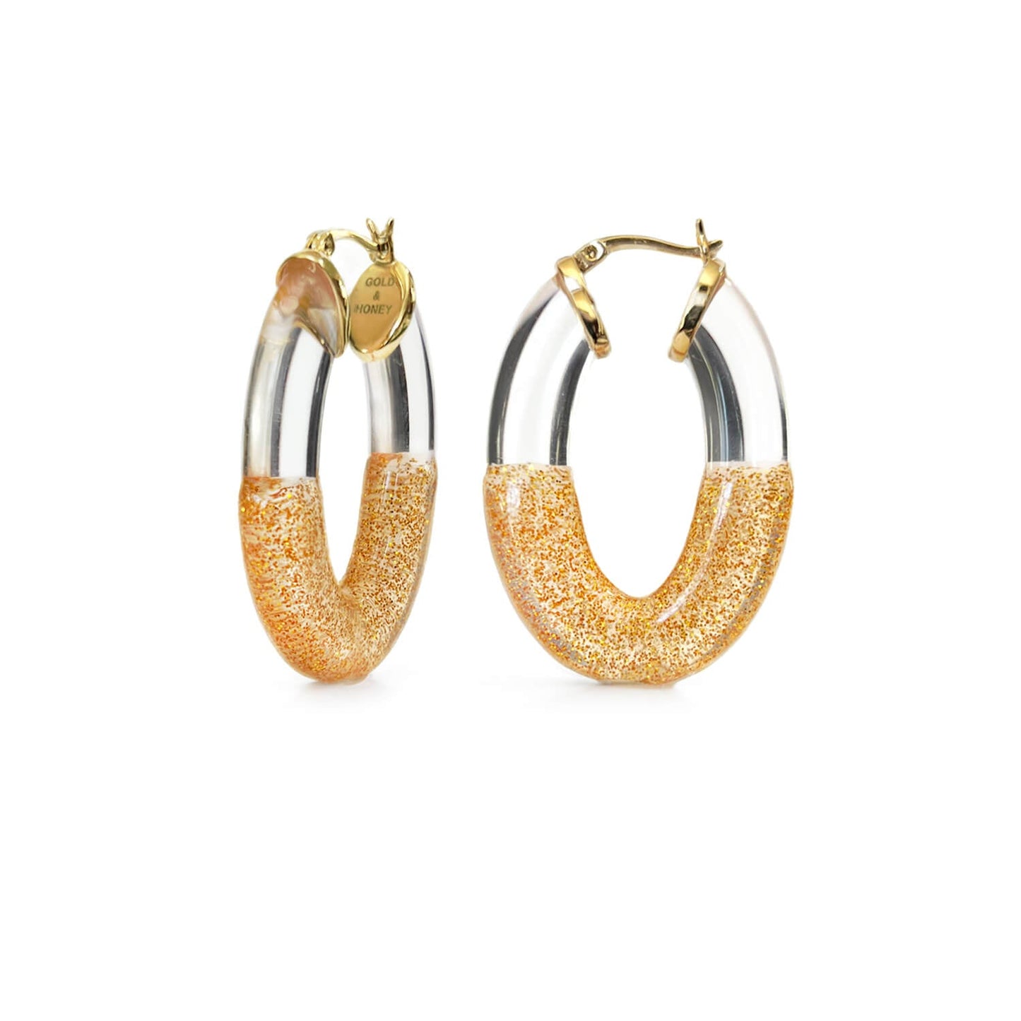 Glitter Flat Oval Lucite Hoop Earrings
