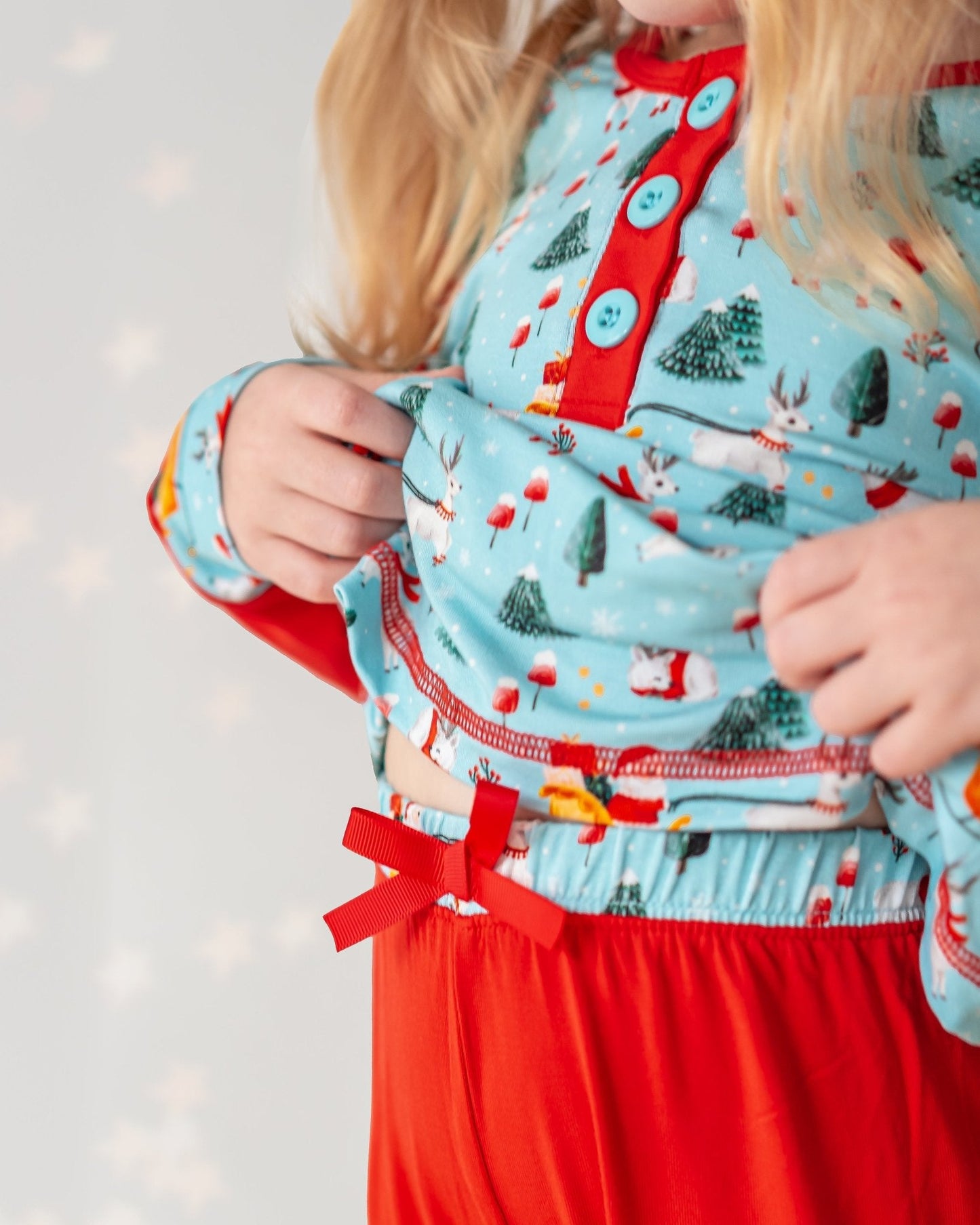 Girls Light Santa Bamboo Holiday Pajamas