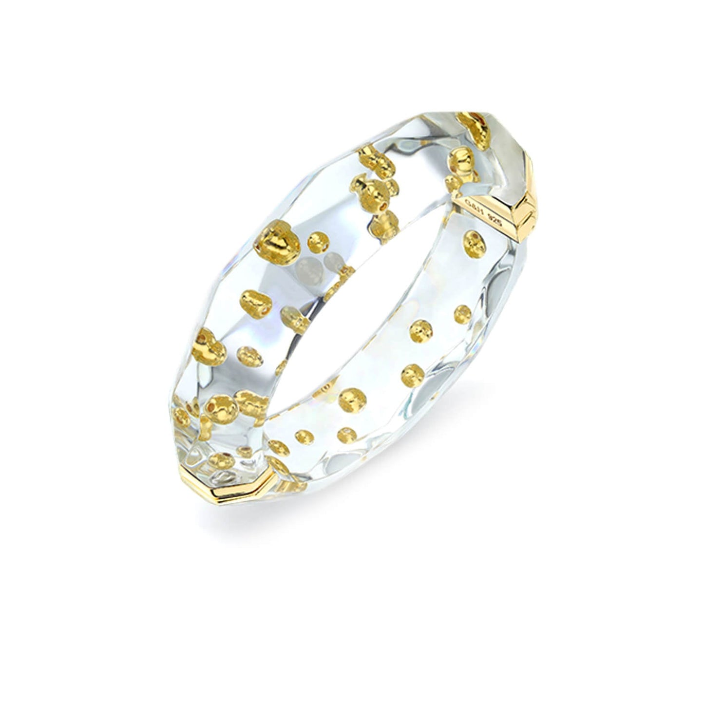Clear Faceted Lucite Bangle with Gold Beads