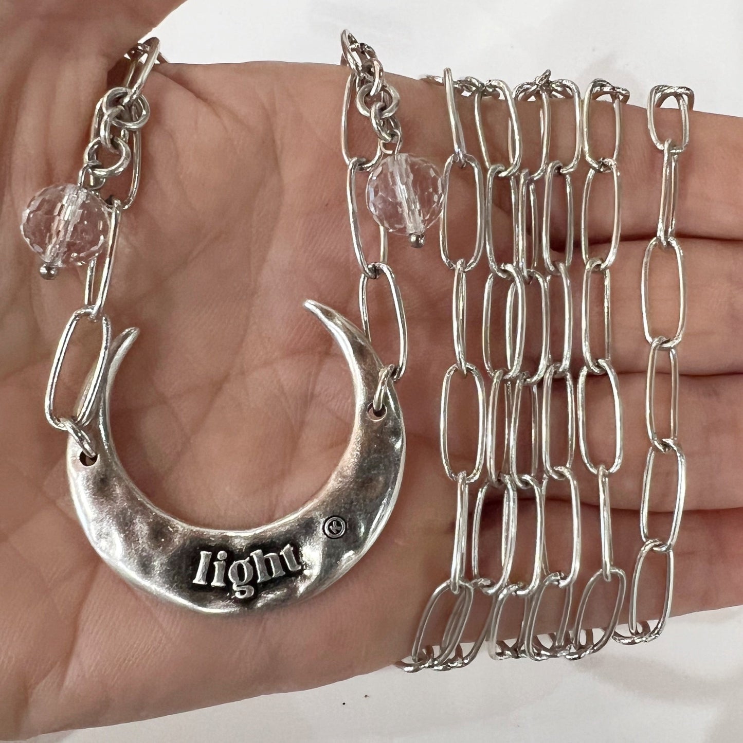 Light Crescent Moon Long Chain Necklace