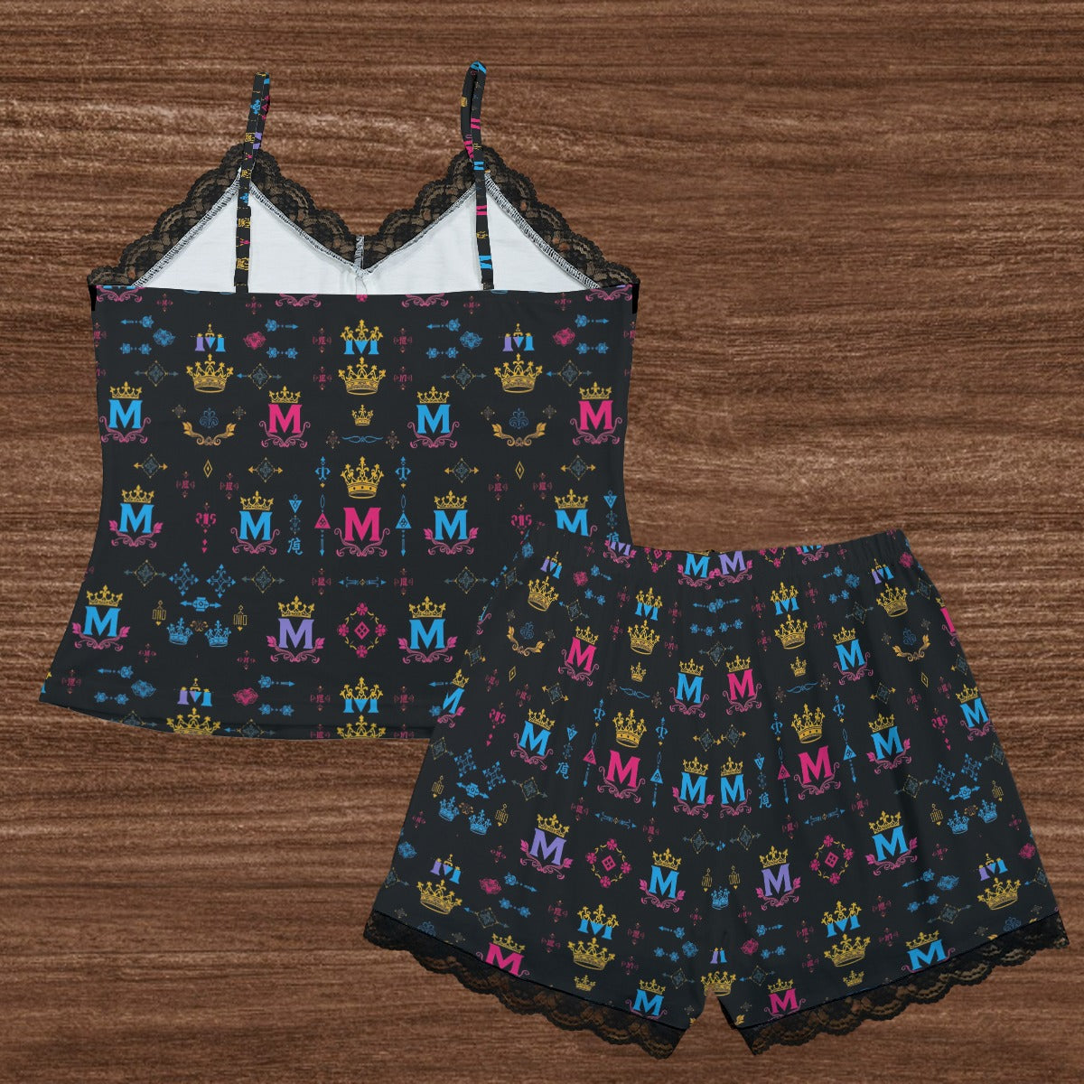 Munsieur Women's All-Over Print Loungewear Set with Lace Trim