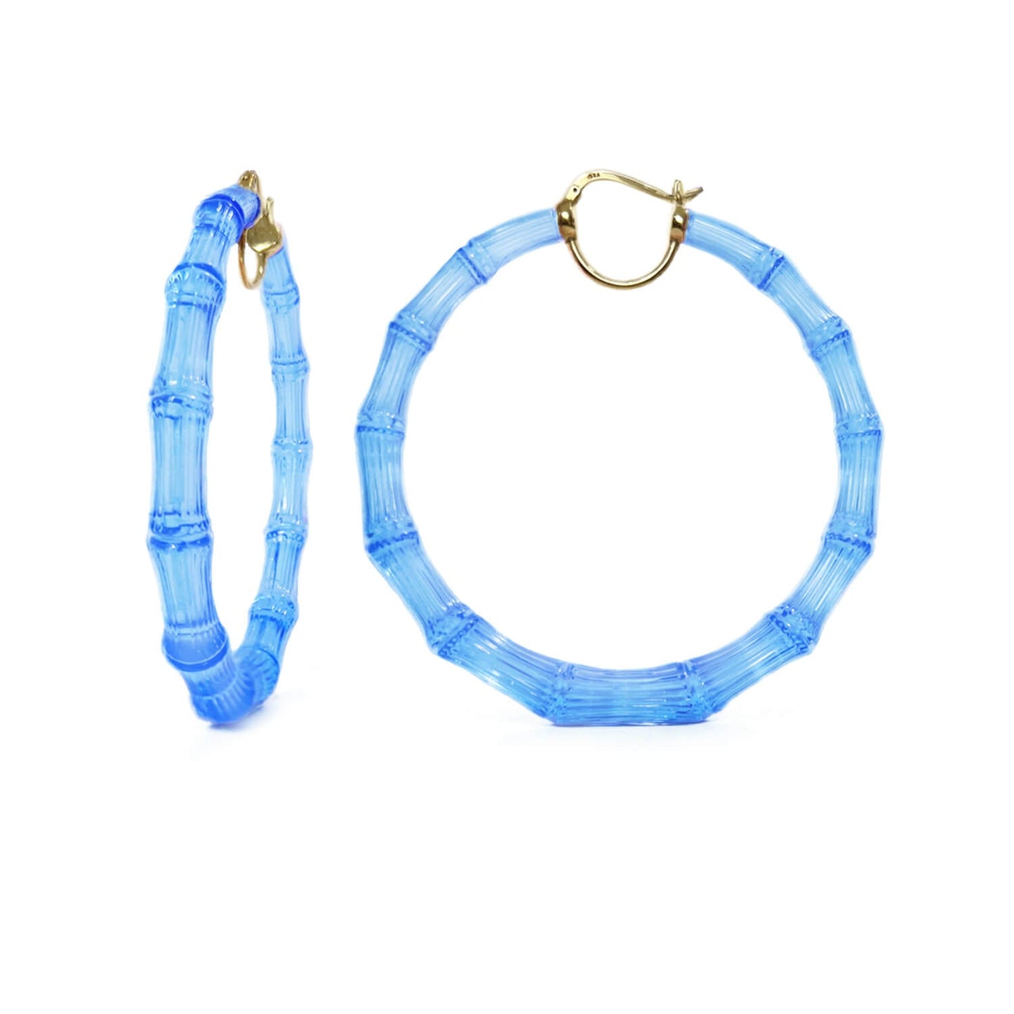 XL Blue Lucite Bamboo Hoop Earrings