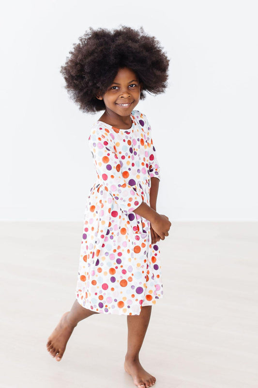 SALE Watercolor Pebbles 3/4 Sleeve Pocket Twirl Dress