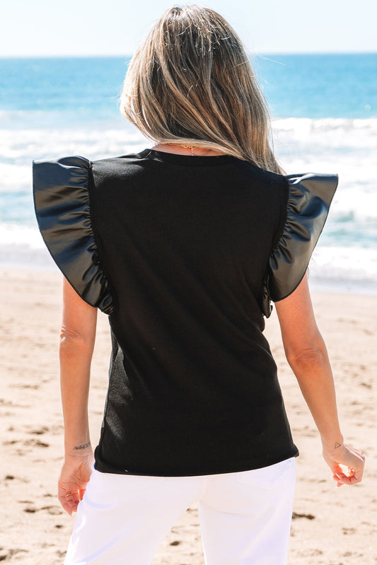 Macy Leather Ruffle Sleeve Blouse