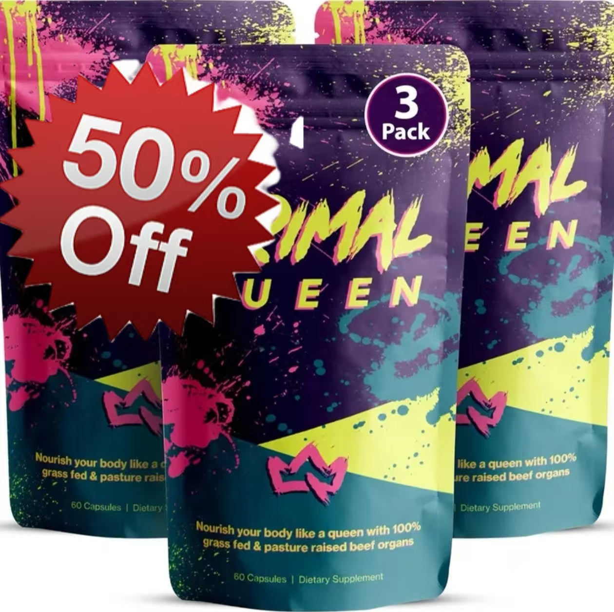 Primal Queen Female-Optimized Beef Organ Superfood Supplement (Beef Liver, Kidney, Heart, & 3 More) - 100% Grass Fed, Pasture Raised Cattle - Balance Hormones, Energy, & More for Women