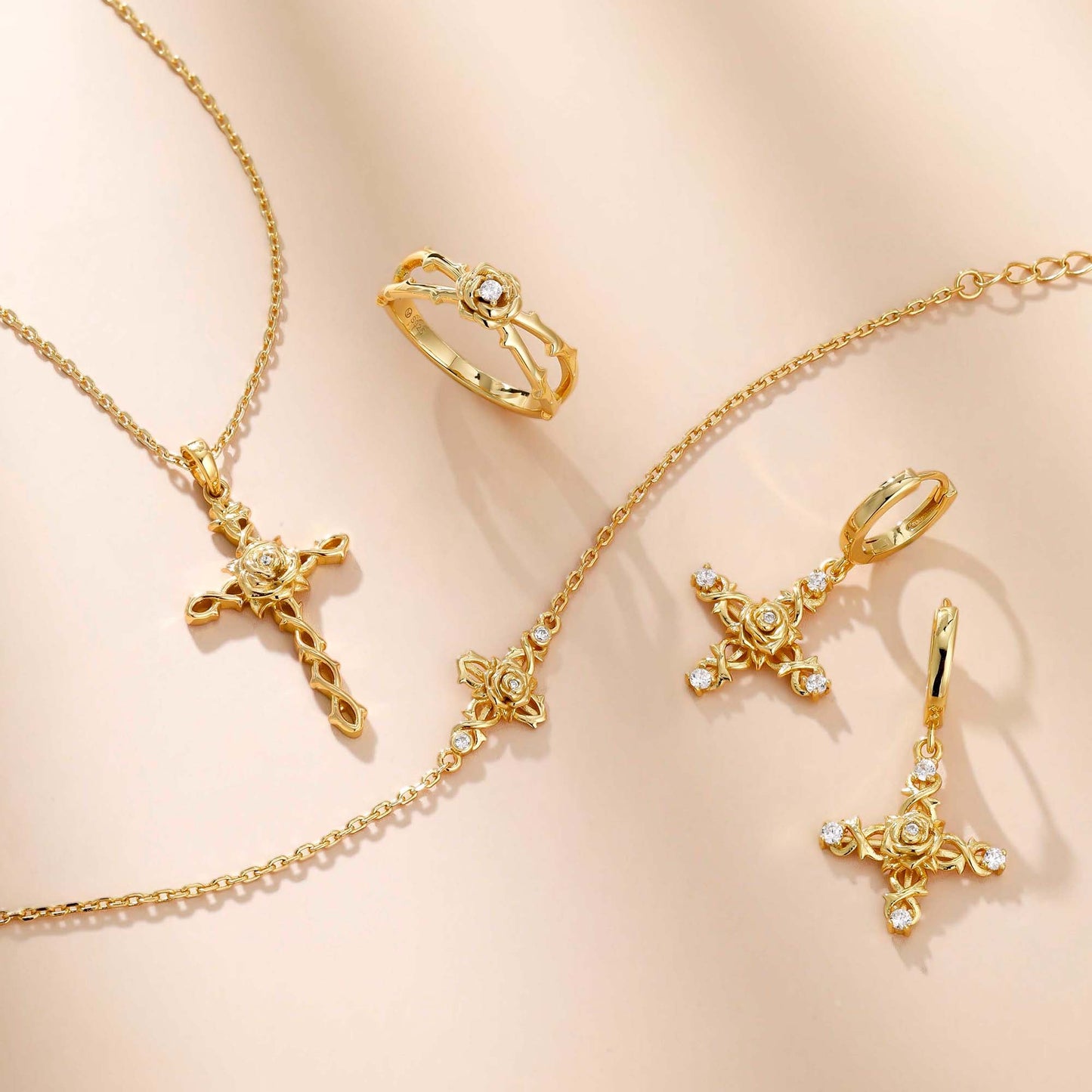 Floral Cross June Rose Birth Flower Necklace