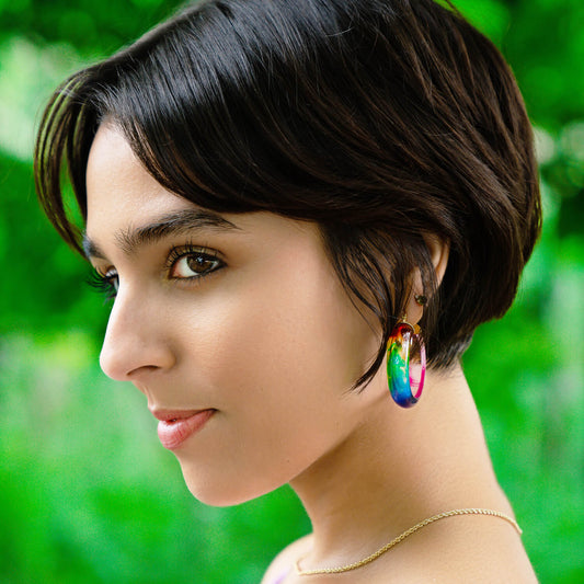 PRIDE Rainbow Tie Dye Lucite Small Hoops