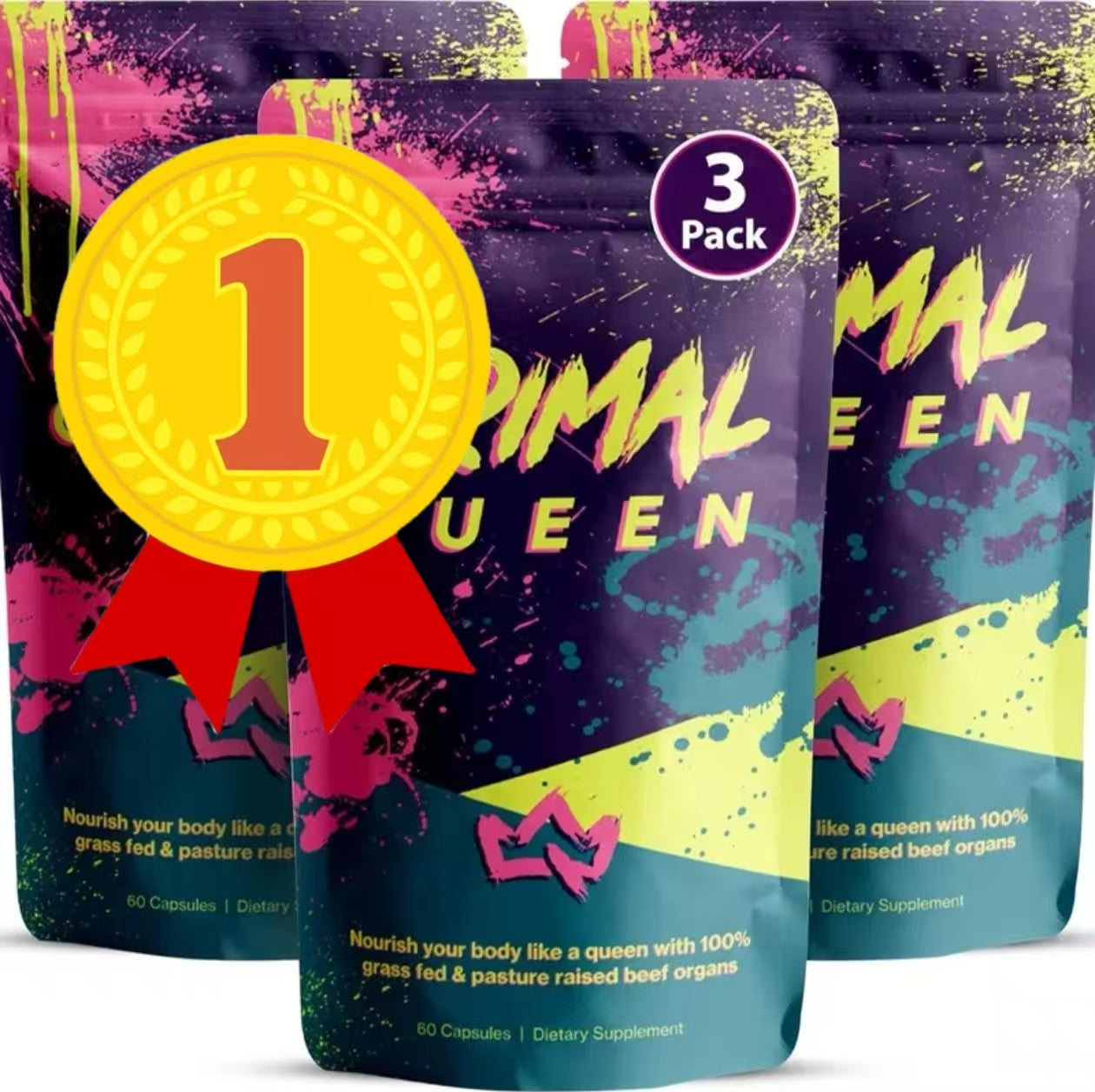 Primal Queen Female-Optimized Beef Organ Superfood Supplement (Beef Liver, Kidney, Heart, & 3 More) - 100% Grass Fed, Pasture Raised Cattle - Balance Hormones, Energy, & More for Women