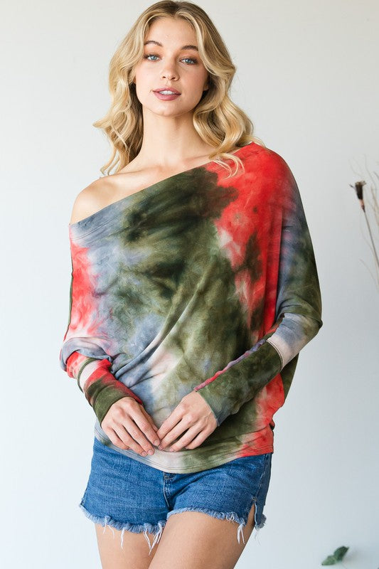 Tie Dye Dolman Off Shoulder Top
