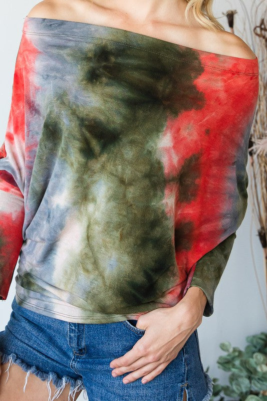 Tie Dye Dolman Off Shoulder Top