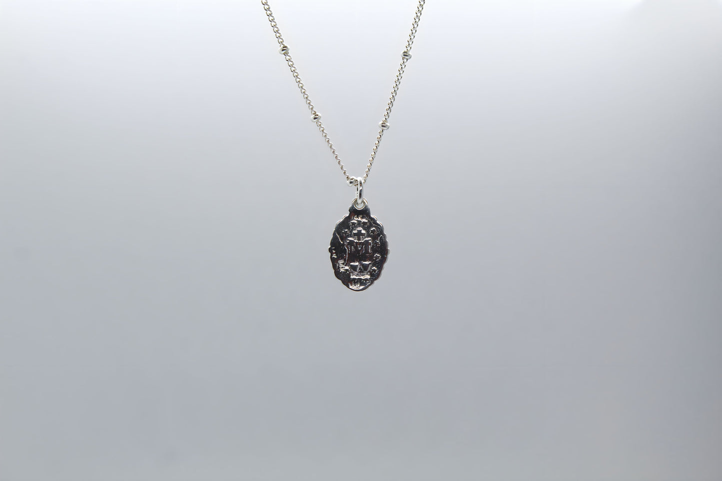 Intricate Miraculous medal necklace-Silver