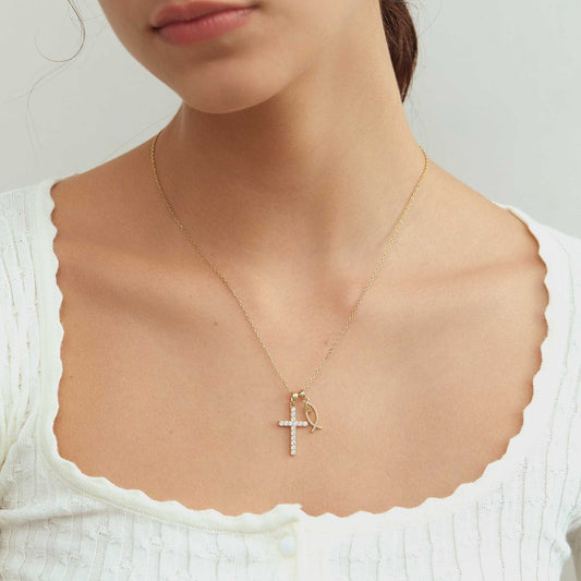 We Will be With You Cross Ichthys Necklace