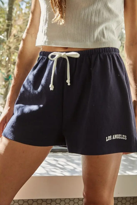 Knit Cotton Print Detail Wide Leg Shorts