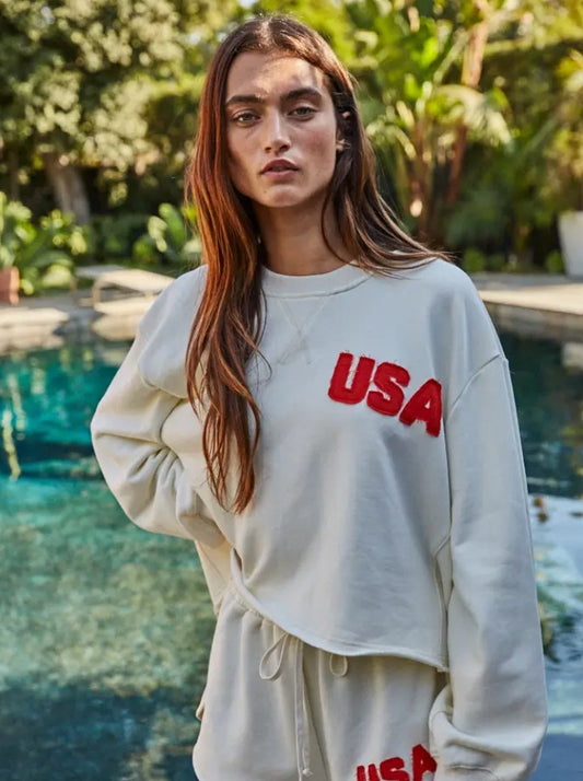 Knit Cotton Crew Pullover with USA Patch