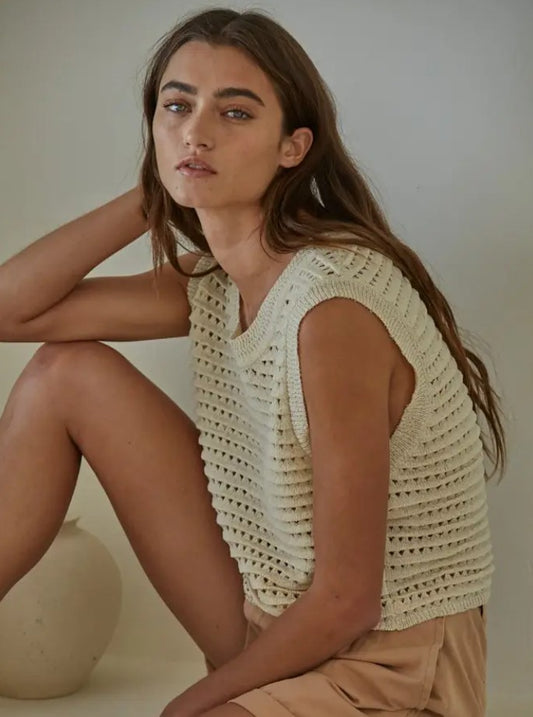 Knit Sweater Crocheted Sleeveless Crop