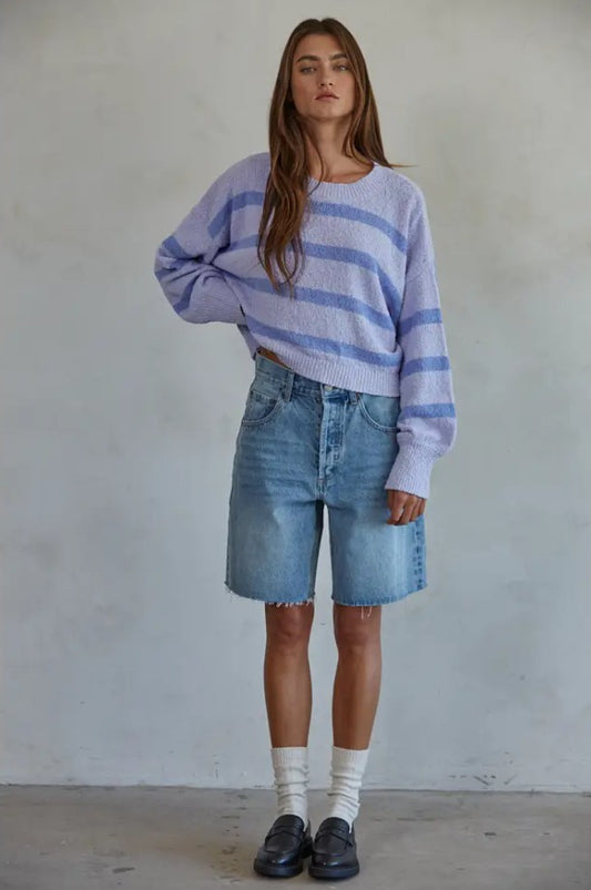 Knit Sweater Striped Crewneck Long Sleeve Top