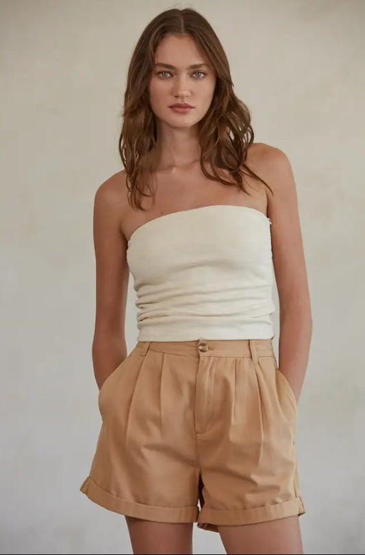 Knit Side Ruched Detail Strapless Tube Top