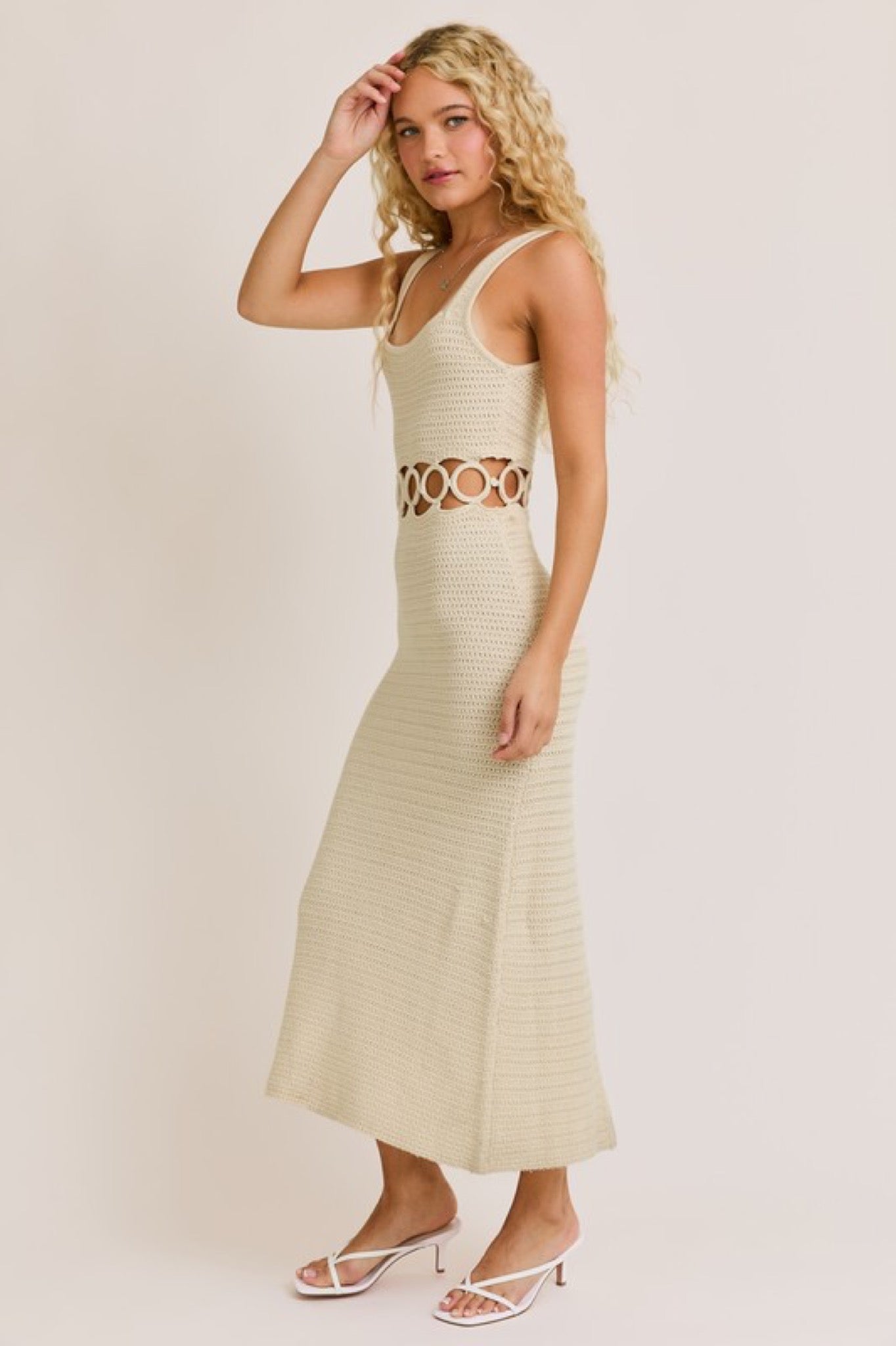 Crochet Midi Dress - Square Neck Sleeveless Summer Dress
