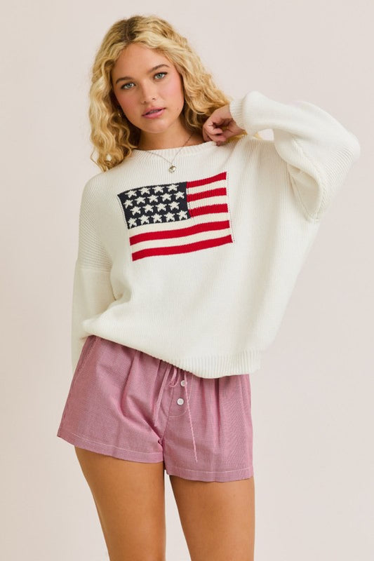 Oversized Patriotic Flag Sweater Top