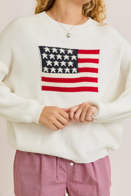 Oversized Patriotic Flag Sweater Top