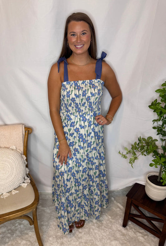 Blue Garden Smocked Maxi