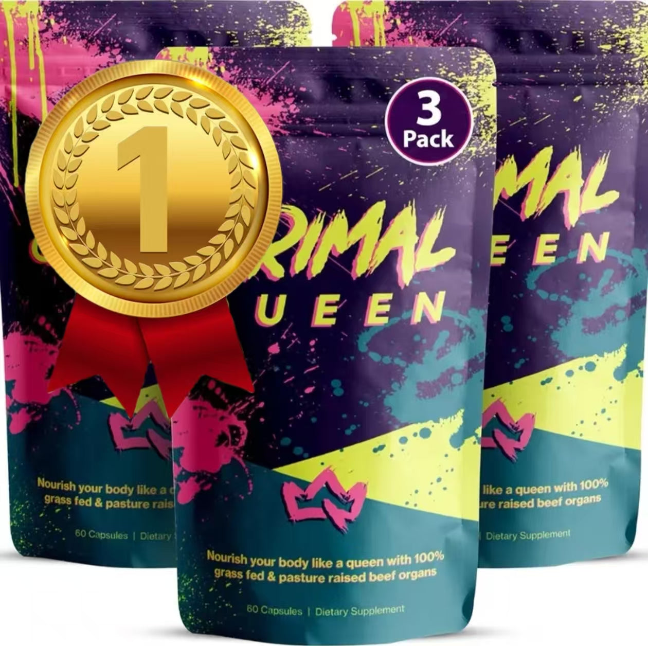 Primal Queen Female-Optimized Beef Organ Superfood Supplement (Beef Liver, Kidney, Heart, & 3 More) - 100% Grass Fed, Pasture Raised Cattle - Balance Hormones, Energy, & More for Women
