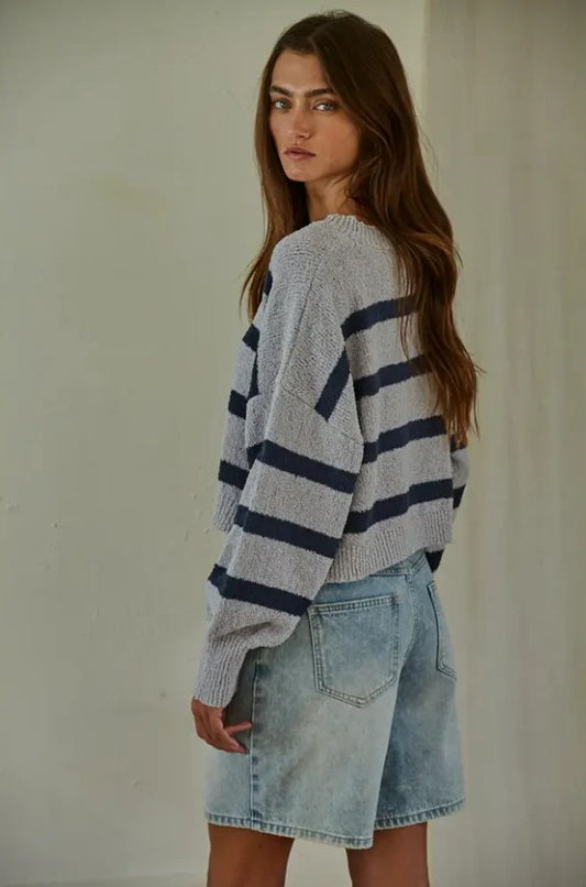 Knit Sweater Striped Crewneck Long Sleeve Top