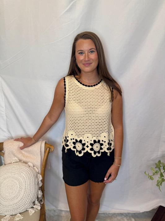 The Floral Trim Crochet Tank