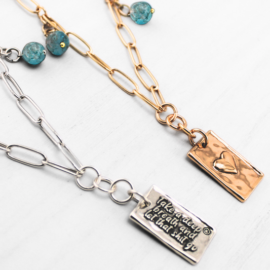 Take a Deep Breath and Let That Shit Go Heart Klink Necklace