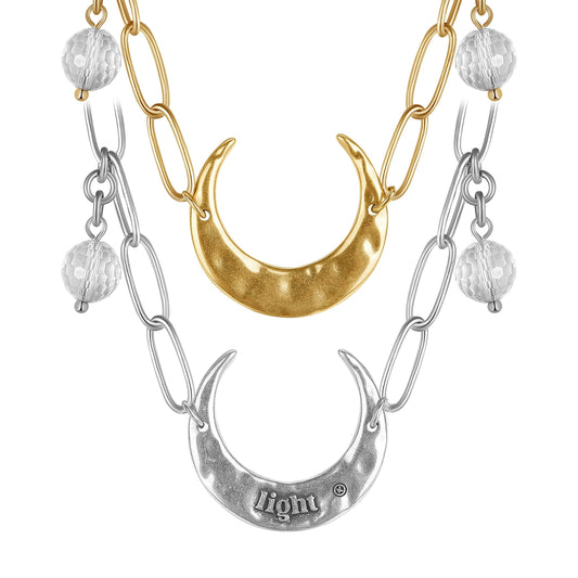 Light Crescent Moon Long Chain Necklace