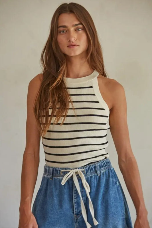 Knit Sweater Ribbed Striped Tank Top