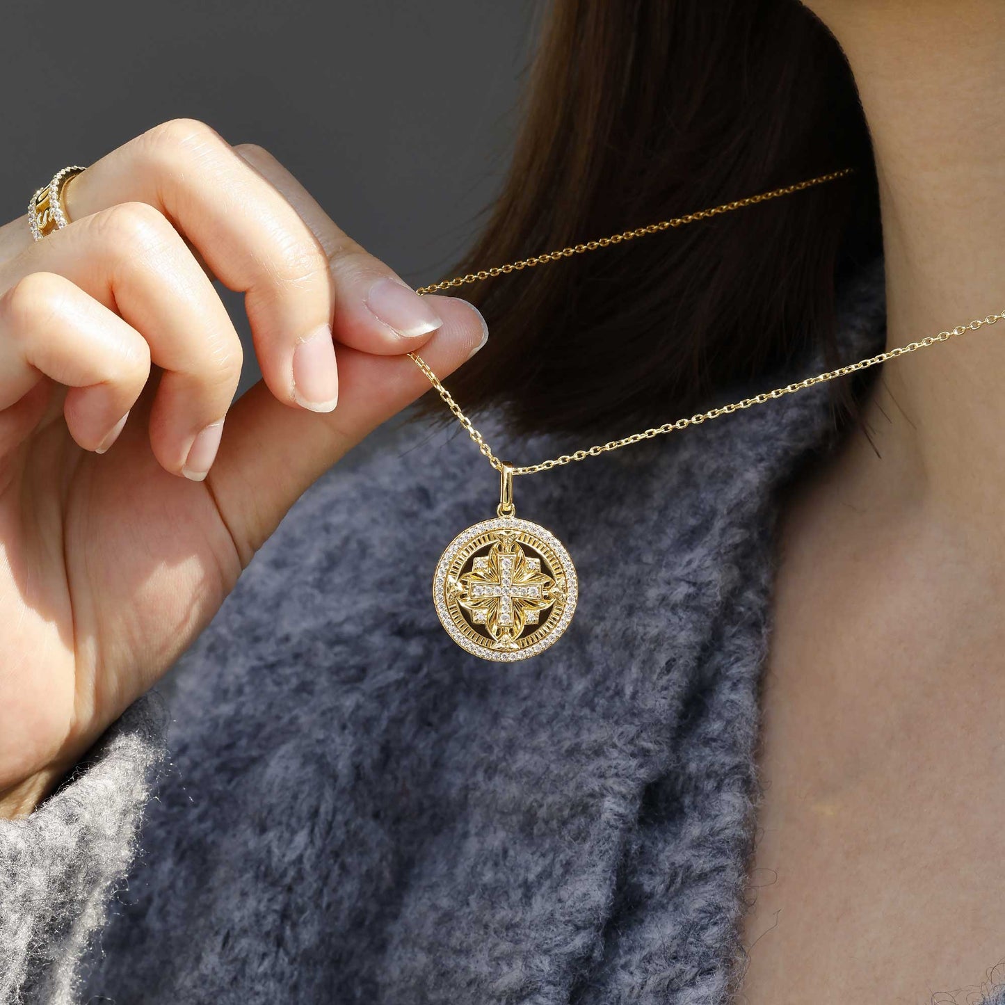 Divine Radiance Cross Protection Prayer Medallion Pendant Necklace