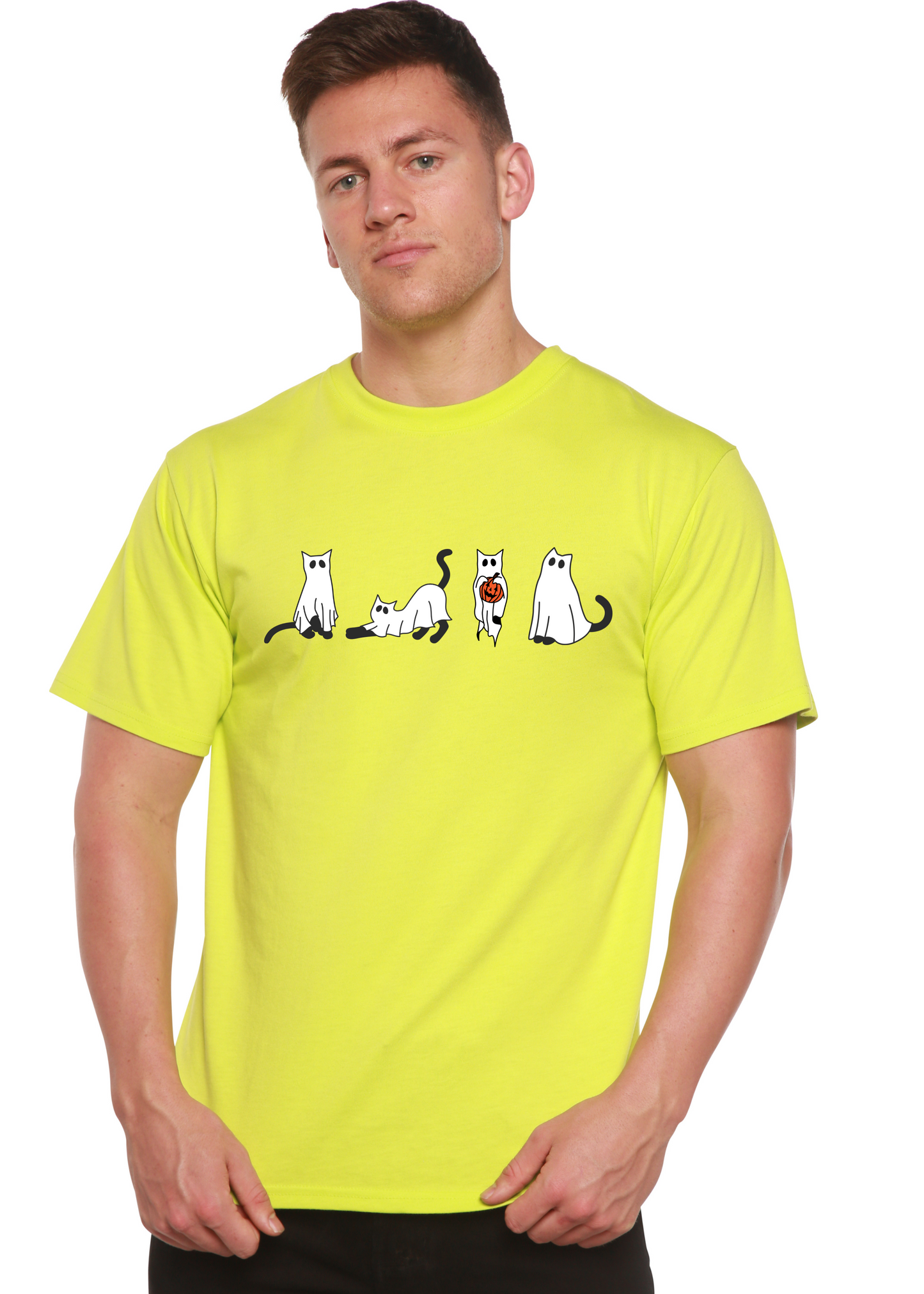 Halloween Cats Men's Bamboo Viscose/Organic Cotton Short Sleeve Graphic T-Shirt