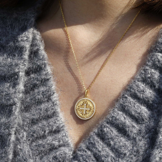 Divine Radiance Cross Protection Prayer Medallion Pendant Necklace