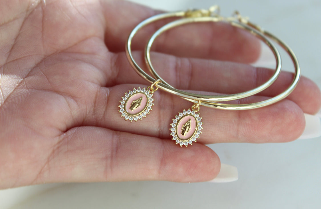 Mother Mary Hoops in Pink
