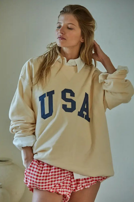 Knit 100% Cotton French Terry Crew Neck USA Pullover