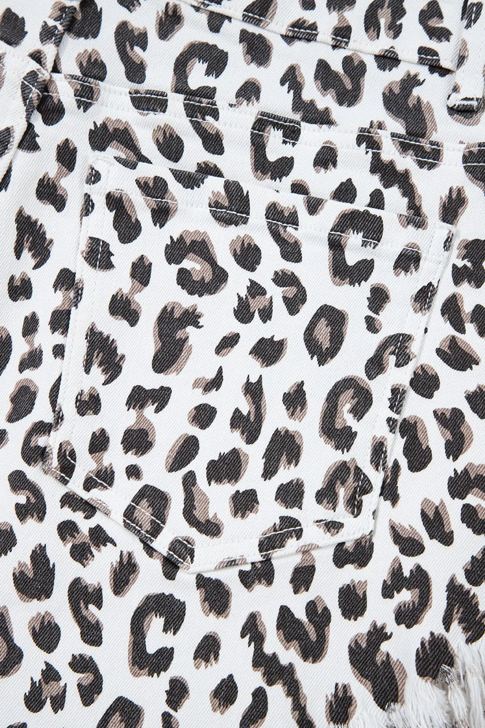 Leopard Frayed Hem Denim Shorts