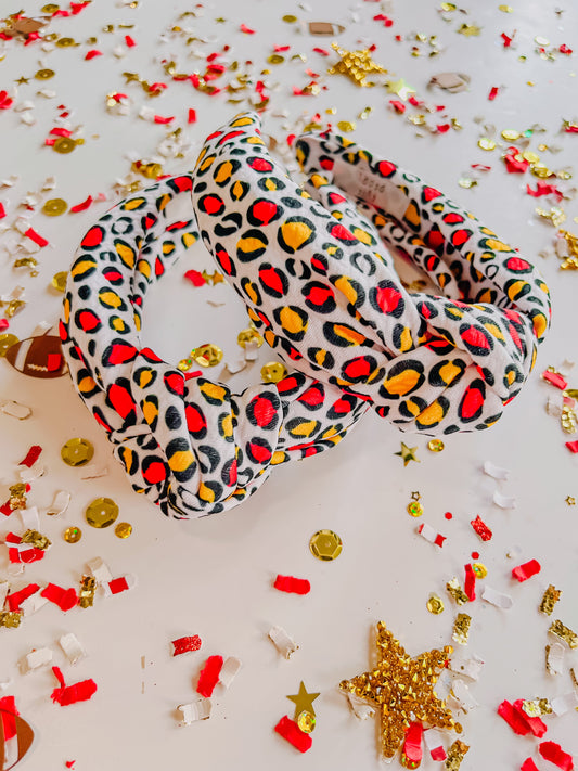 White Red Gold Leopard Knotted Headband R2S