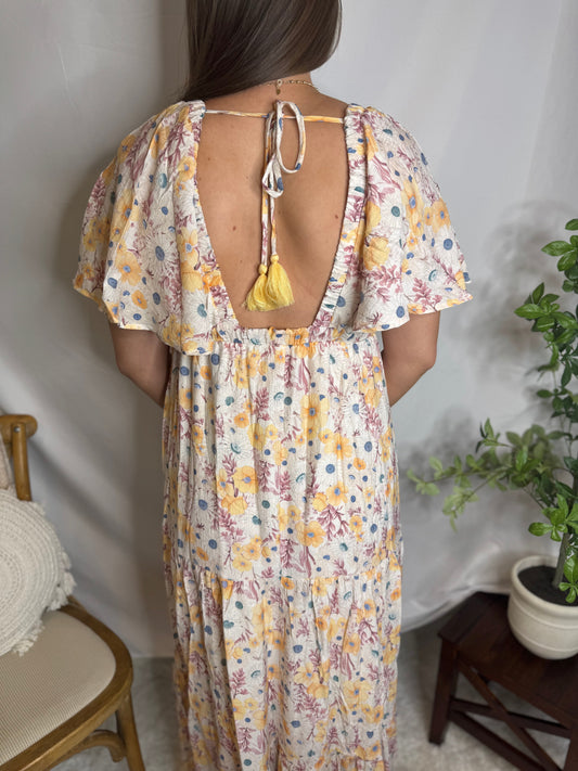 Floral V-Neck Flowy Tiered Maxi Dress