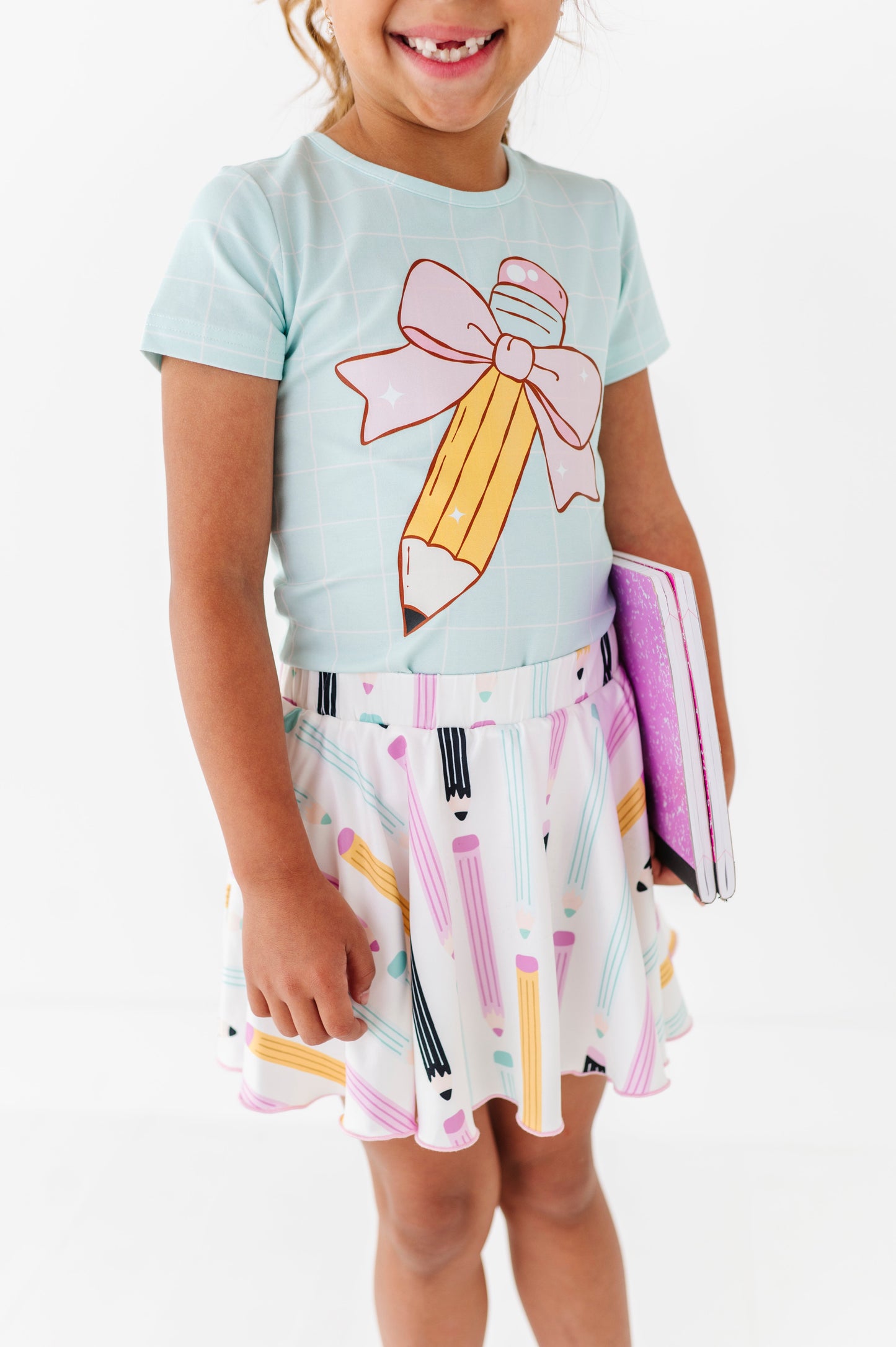Bow Pencil Gridded Mint Tee