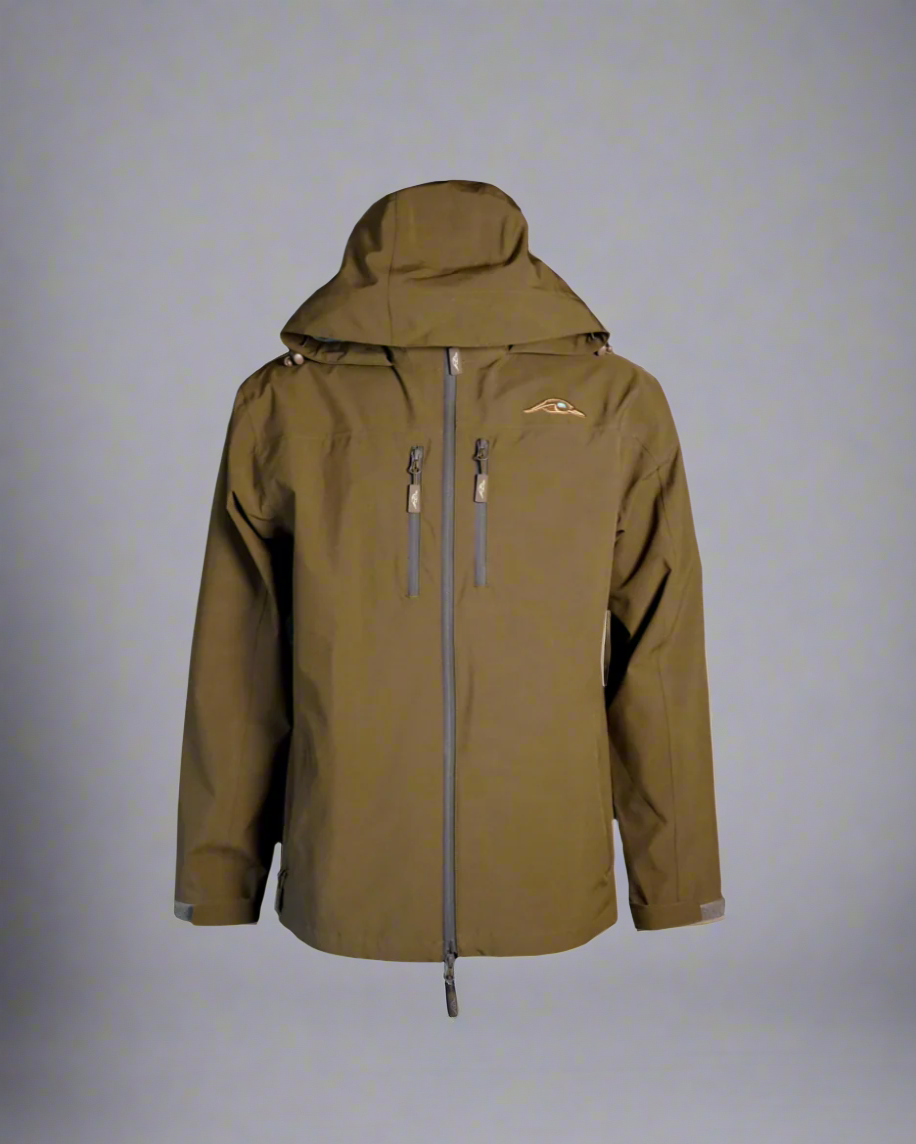 Brown jacket with a hood on a white background