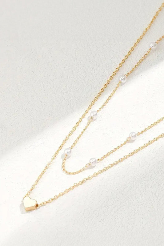 Heart and Pearl Detail 2pcs Layered Necklace