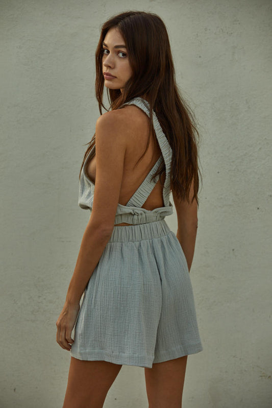 Sincerely Yours Cotton Gauze Crop Top - Open Cross Back Design