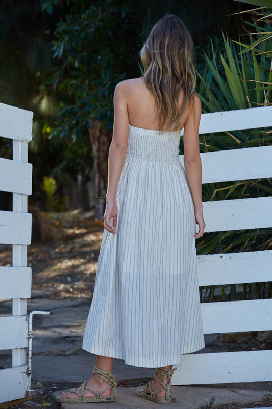 Ree Front Tie Dress in Ivory/Black