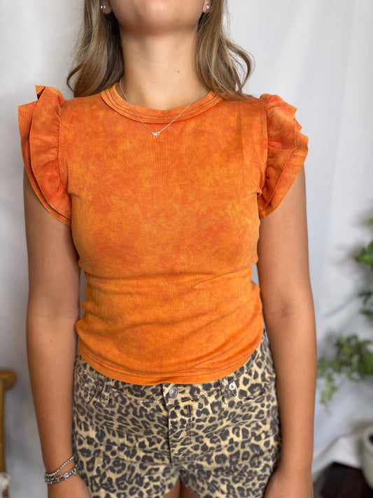 The Ruffle Sleeve Gameday Top- Orange